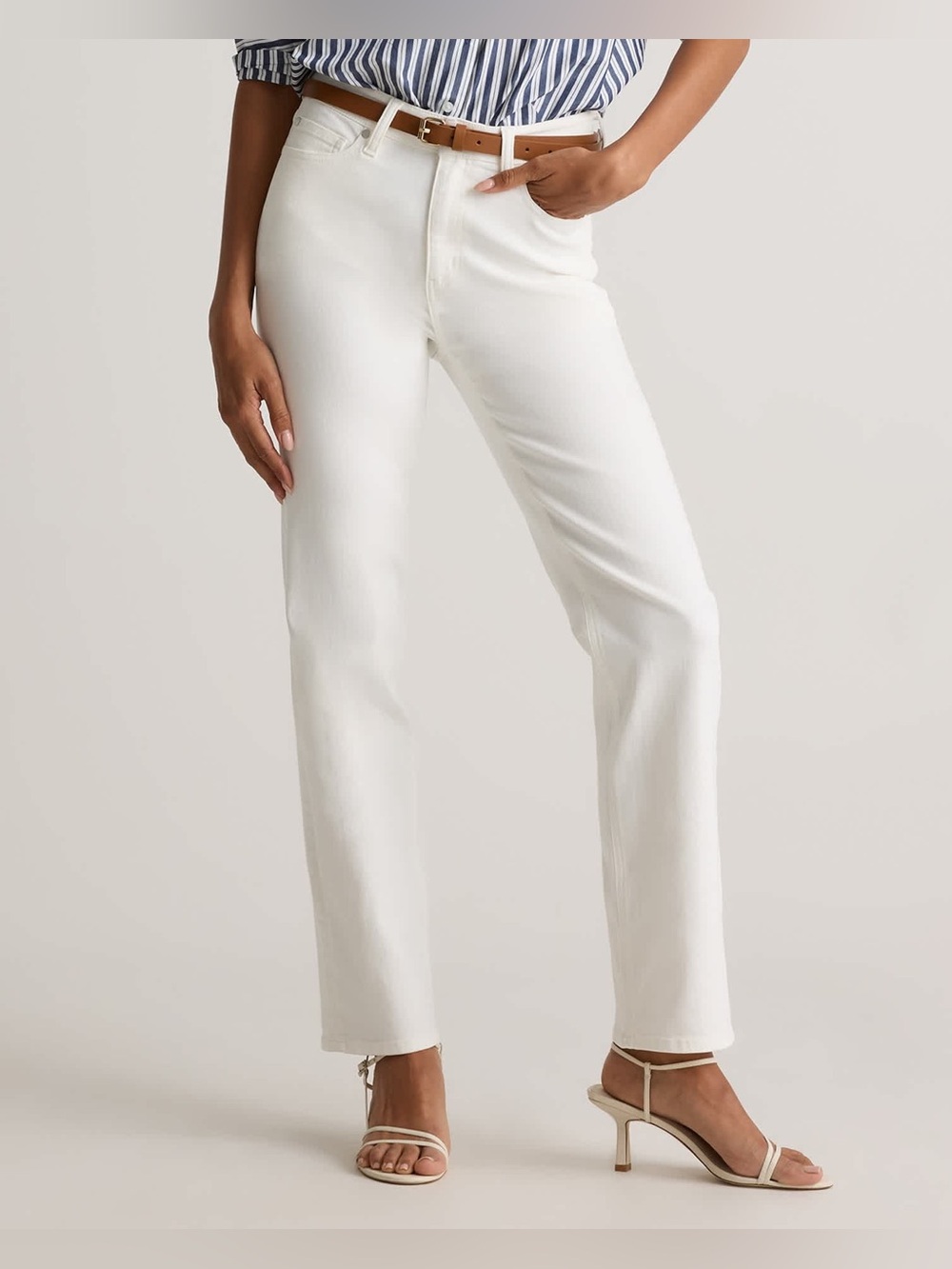 Quince Bella Stretch Straight Leg Jeans Cloud White minimalist coastal prep